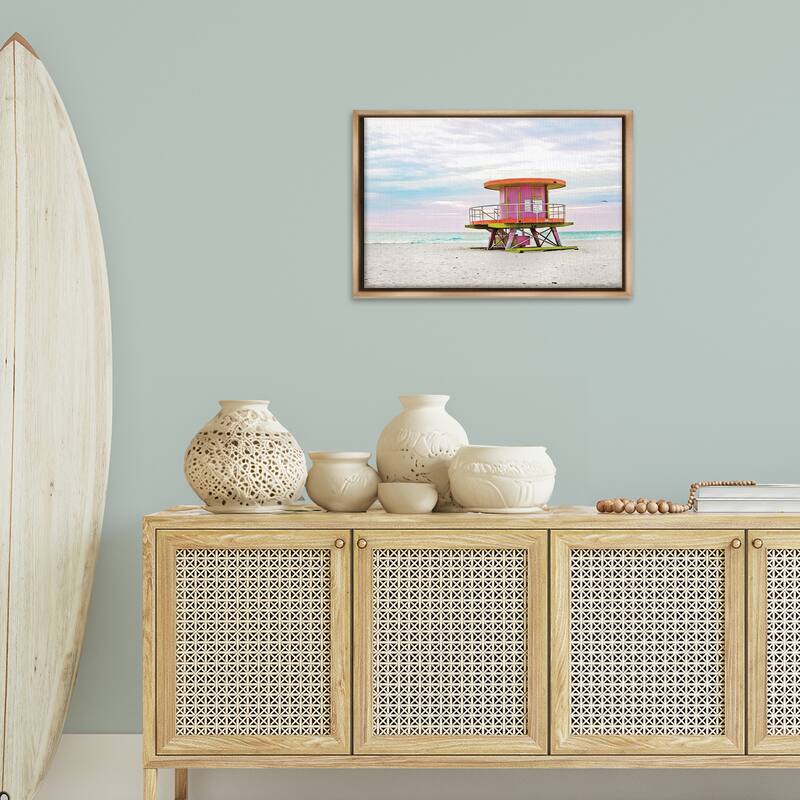 Stupell Lifeguard Hut with Pastel Sky Framed Floater Canvas Wall Art Design By Seven Trees Design