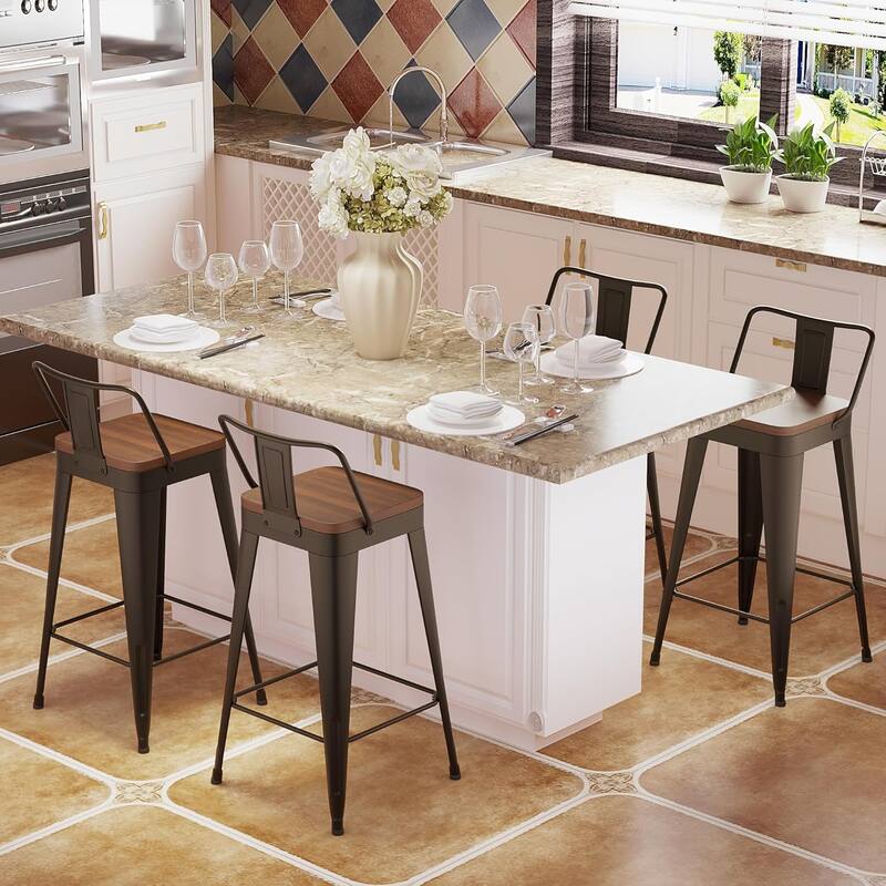 Counter & Bar Stools with Metal Frame Kitchen Stools with Low Back Kitchen Bar Furniture Stools with Square Wooden Seat