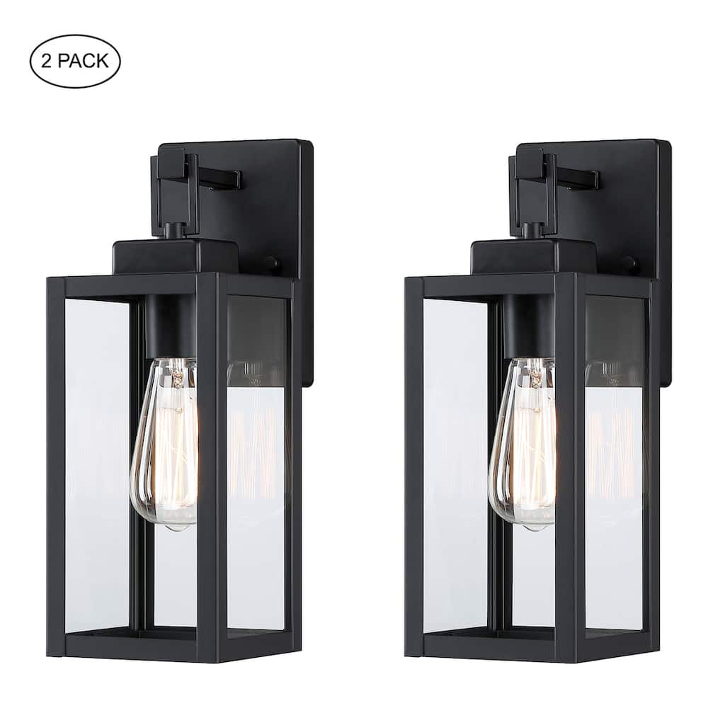 2-pack 1-Light 13.70 in. Matte Black Outdoor Wall Lantern with Clear Glass Shade(dusk to dawn could be chosen)