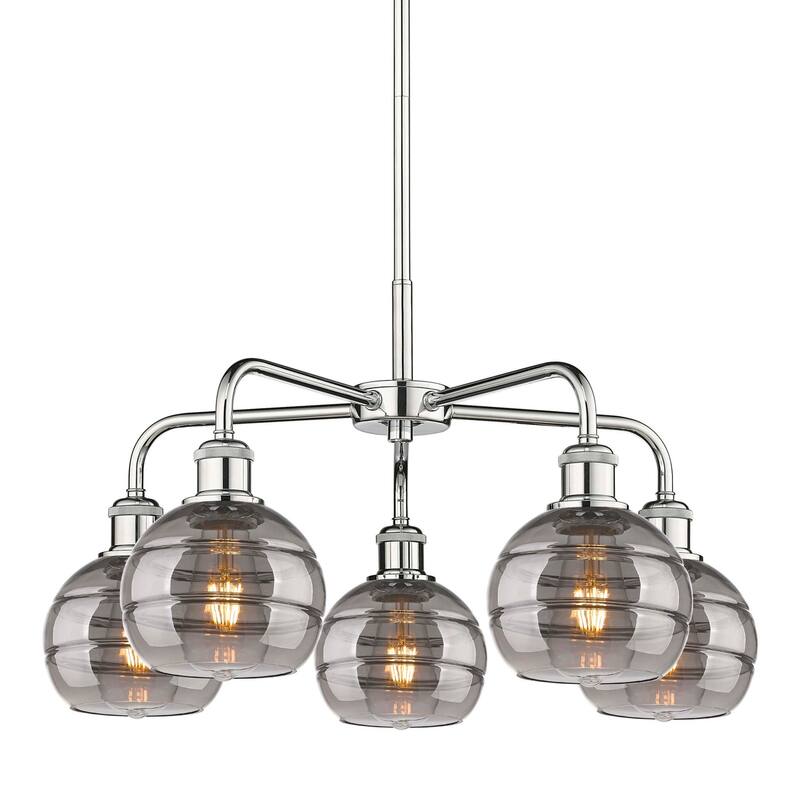 Innovations Lighting 516-5CR-14-24 Rochester Chandelier Rochester 5 - Polished Chrome / Light Smoke