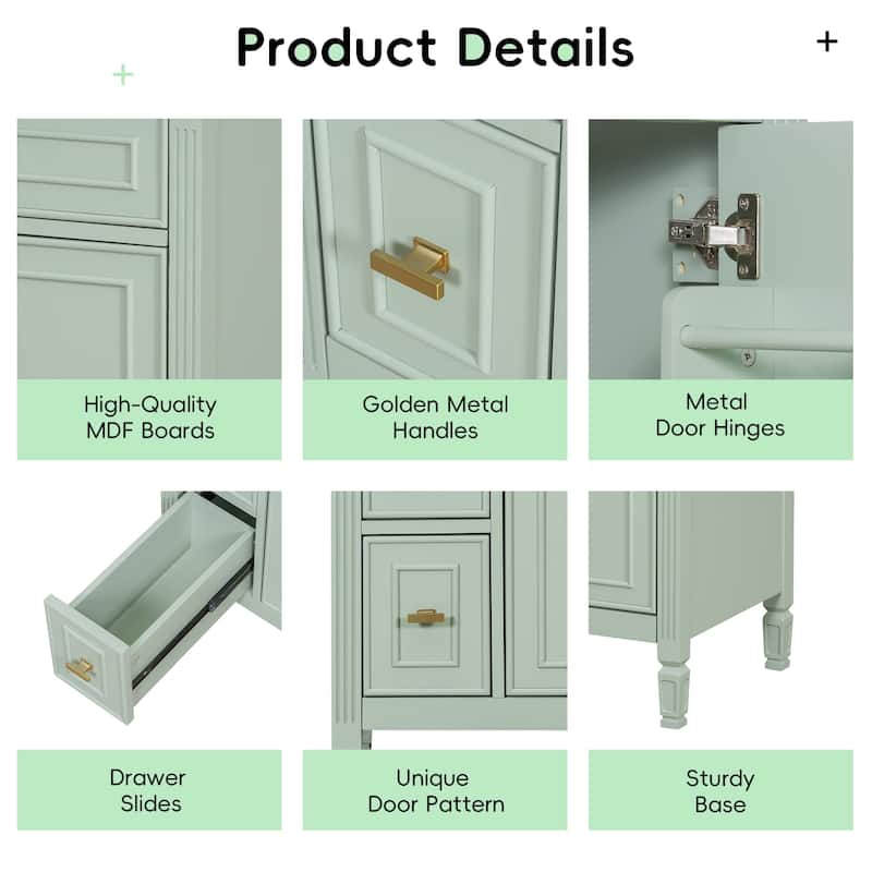 24-Inch Bathroom Vanity with Sink, Solid Wood and MDF Cabinet with One Flip Drawer, Two Standard Drawers