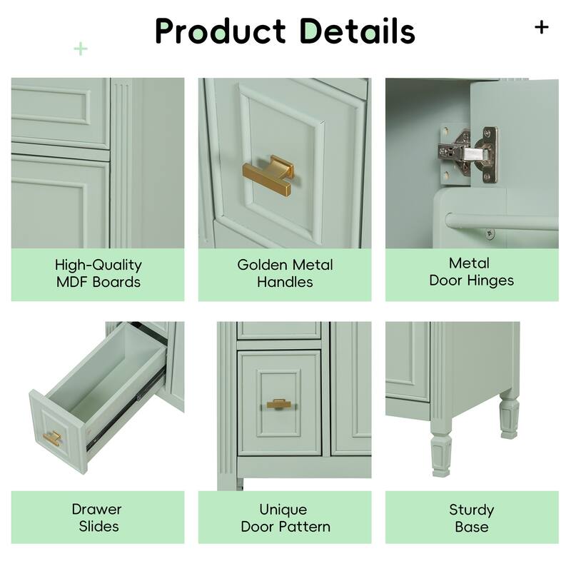 Roomfitters 24" Bathroom Vanity with Sink, Solid Wood Frame, Flip-Out Drawer & Cabinet with Adjustable Shelf