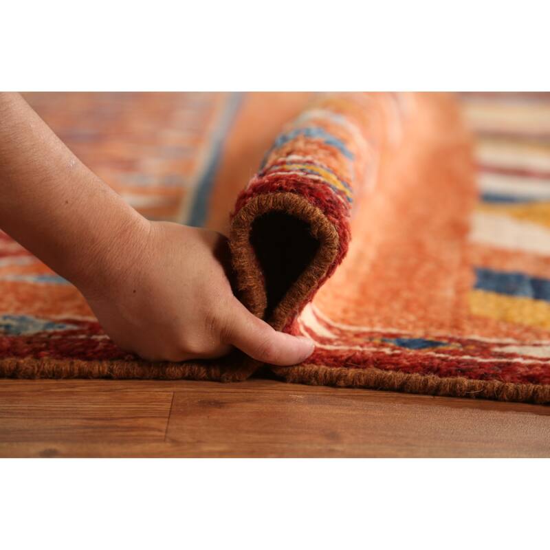 Orange Tribal Geometric Moroccan Rug Hand-Knotted Wool Carpet - 6'7" x 9'6"