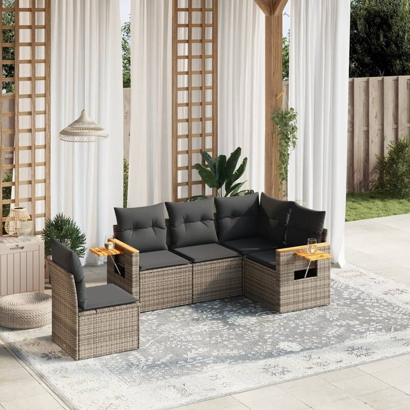 vidaXL Patio Sofa Set with Cushions Outdoor Conversation Furniture Poly Rattan - Grey without table - 24.4 x 33.5 x 27.2 in