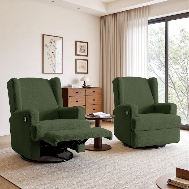 2 Set Upholstered Chenille/Boucle Swivel Glider Rocker Recliner