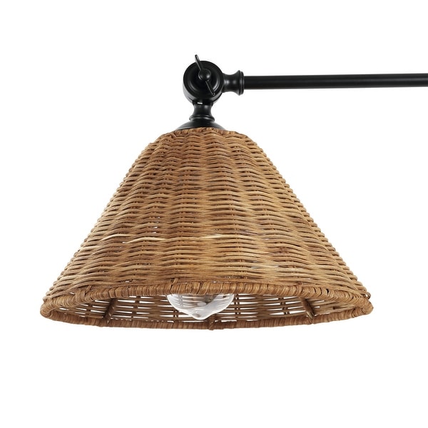 WINGBO Gold Rattan Swing Arm Wall Lamp Set of 2 Adjustable Wall Mounted Sconce N A On Sale Bed Bath Beyond 36130730