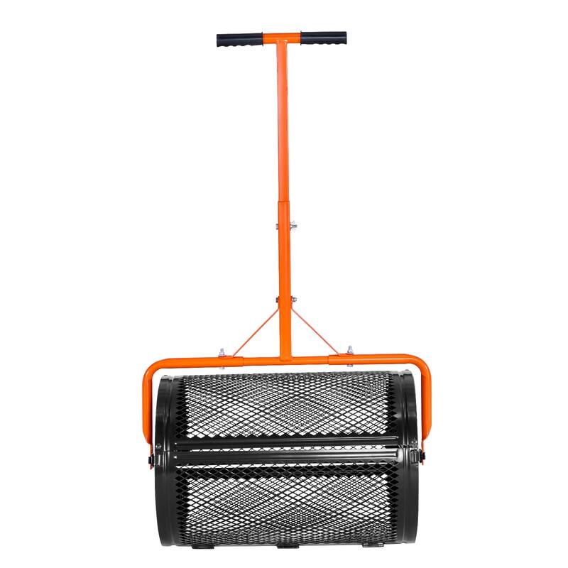 Compost Spreader, 24 in Peat Moss Spreader with T Shaped Handle, 3 Heights Adjustable, Powder-Coated Steel Peat Moss Rolle