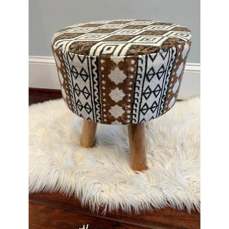 HERAT ORIENTAL Wooden Round Upholstered Cloth Stool