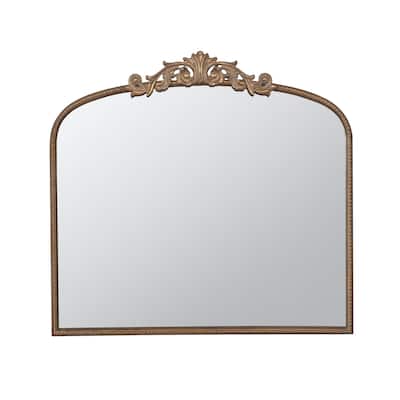 Kea 41 Inch Wall Mirror, Gold Curved Arched Metal Frame, Baroque Design