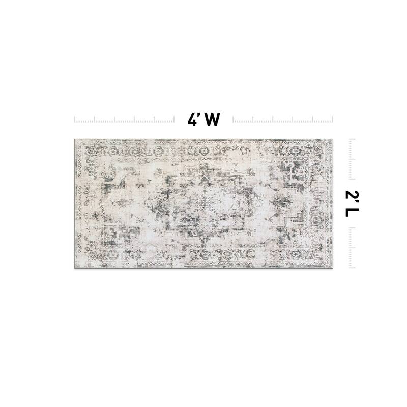 World Rug Gallery Transitional Distressed Medallion Washable Non Slip Area Rug