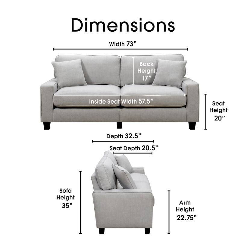Serta Palisades Upholstered 73" Sofas for Living Room Modern Design Couch, Straight Arms, Soft Upholstery, Tool-Free Assembly