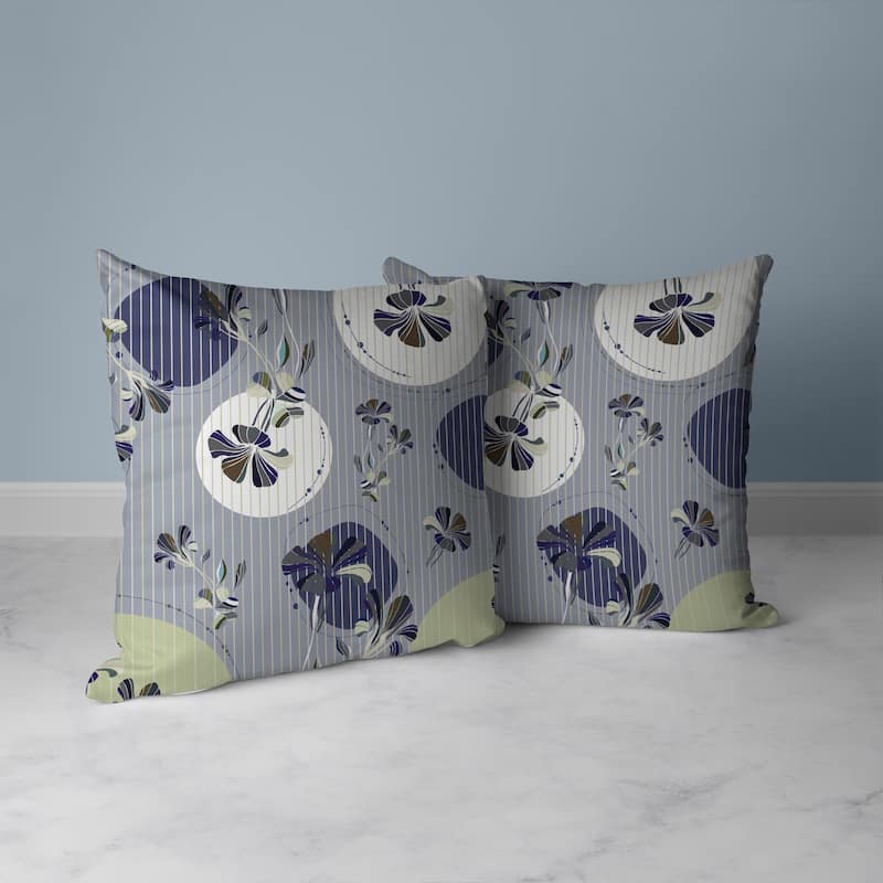 Circular Garden Faux Suede Reversible Throw Pillow Gray and Blue