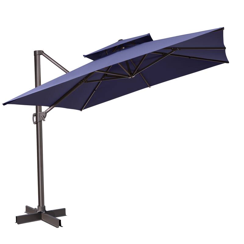Crestlive Products 11FT Square Patio Offset Double Top Umbrella with Crank - Navy Blue