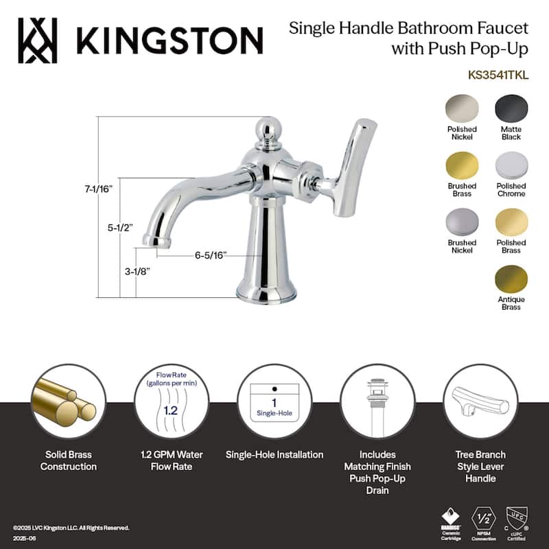 Kingston Brass Hallerbos Single-Handle 1-Hole Deck Mount Bathroom Faucet with Drain