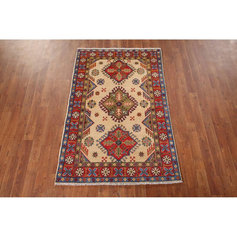 Handmade Kazak Oriental Accent Rug Handmade Wool Carpet - 3'2" x 5'1"