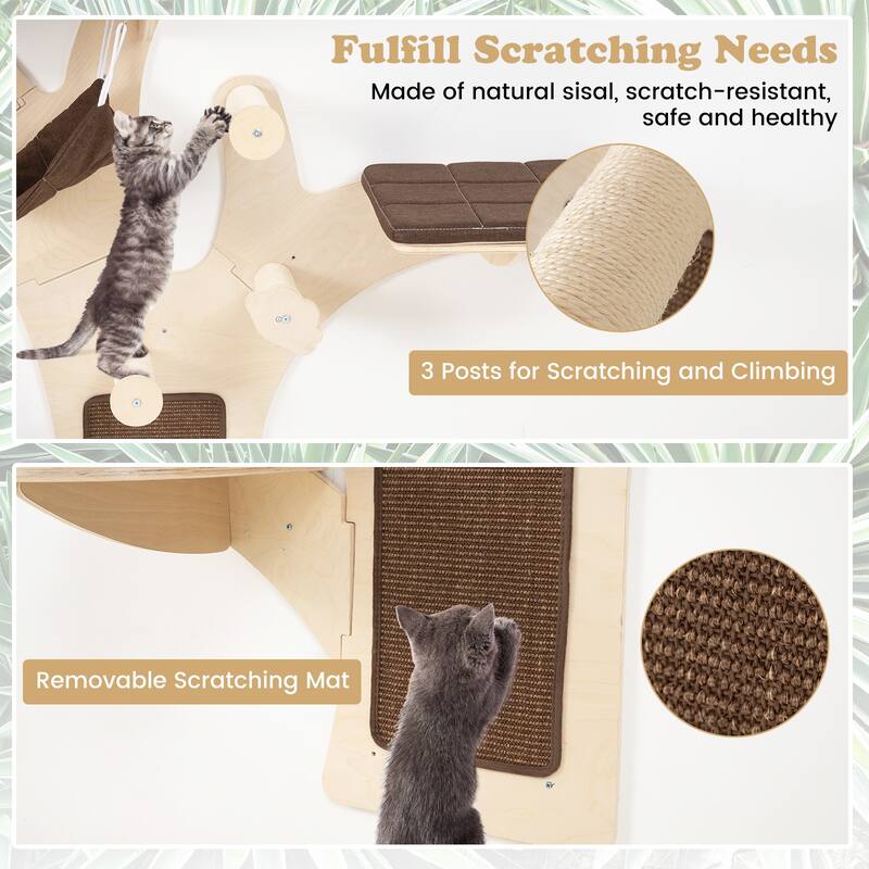 4-Tier Wall Cat Furniture with Scratching Posts Cushioned Perches and Hammock Lounger