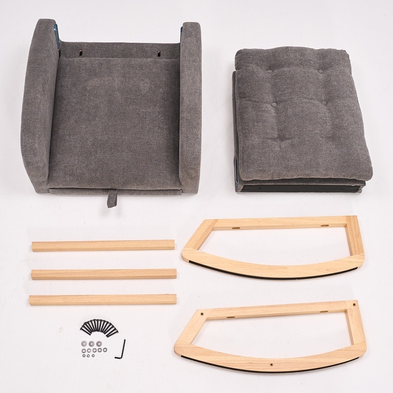 Modern Accent Rocking Chair with Footrest High Back Rubber Wood Rocking Legs Bedroom Living Space 26.77D X 38.36W X 39.76H Inch