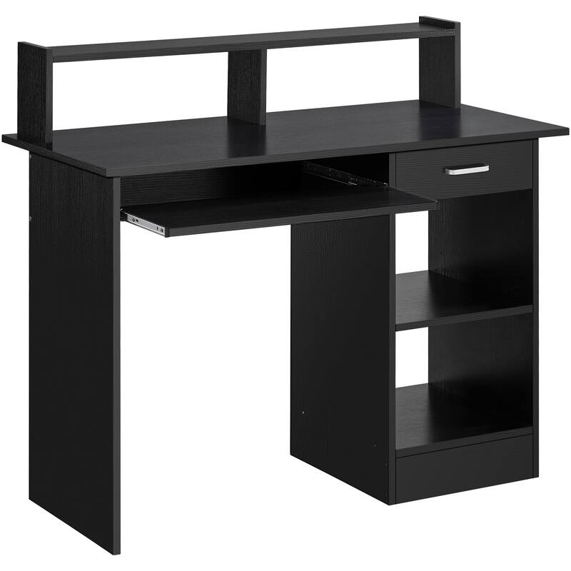 Yaheetech Computer Desk Desktop Table with Storages and Keyboard Tray - Black