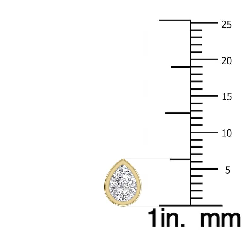 Marquee Lab Grown 1 Carat Pear Shaped Bezel Set Solitaire Diamond Earrings in 14K Yellow Gold