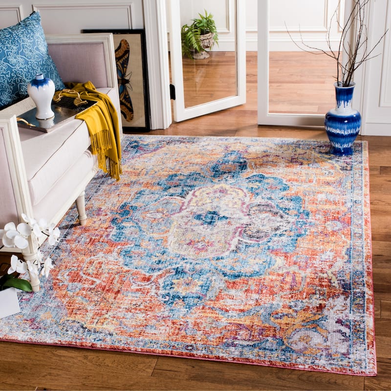 SAFAVIEH Bristol Dilek Vintage Boho Oriental Polyester Rug - 4' x 6' - Blue/Orange
