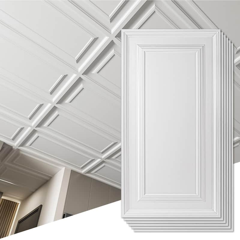 Art3d 12-Piece PVC 3D Ceiling Tiles Wall Panels, Minimalist Classic Style - White