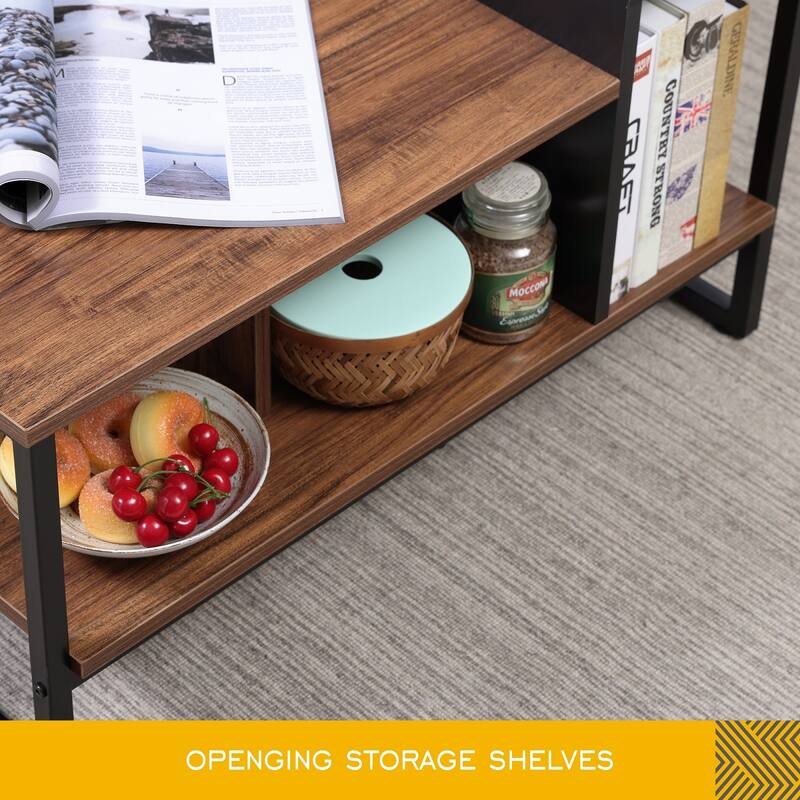 Morden Retangle Coffee Table with Storage Shelves, Wood, 31.5"