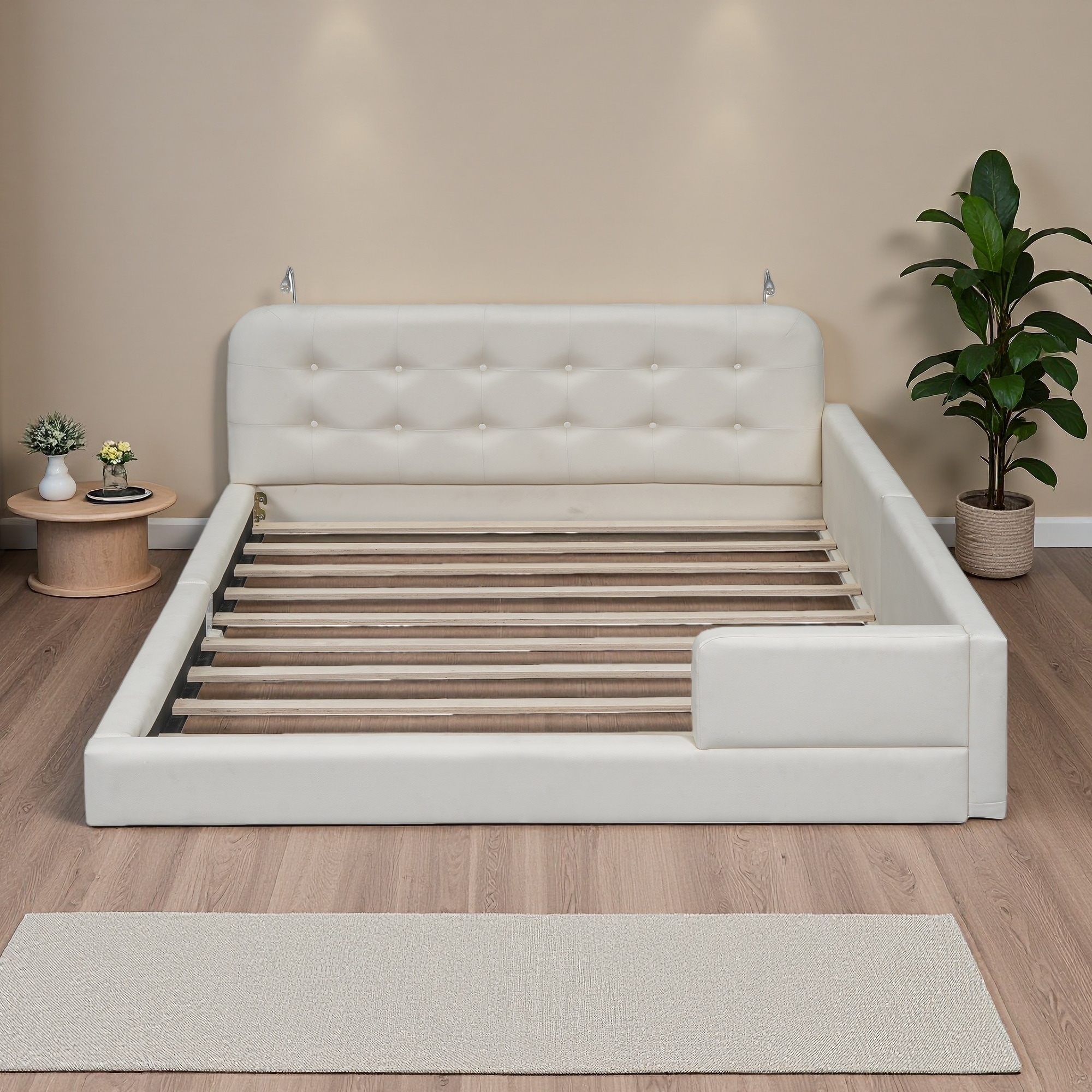 Queen Size PU Upholstered Platform Bed with 2 Reading Lightse