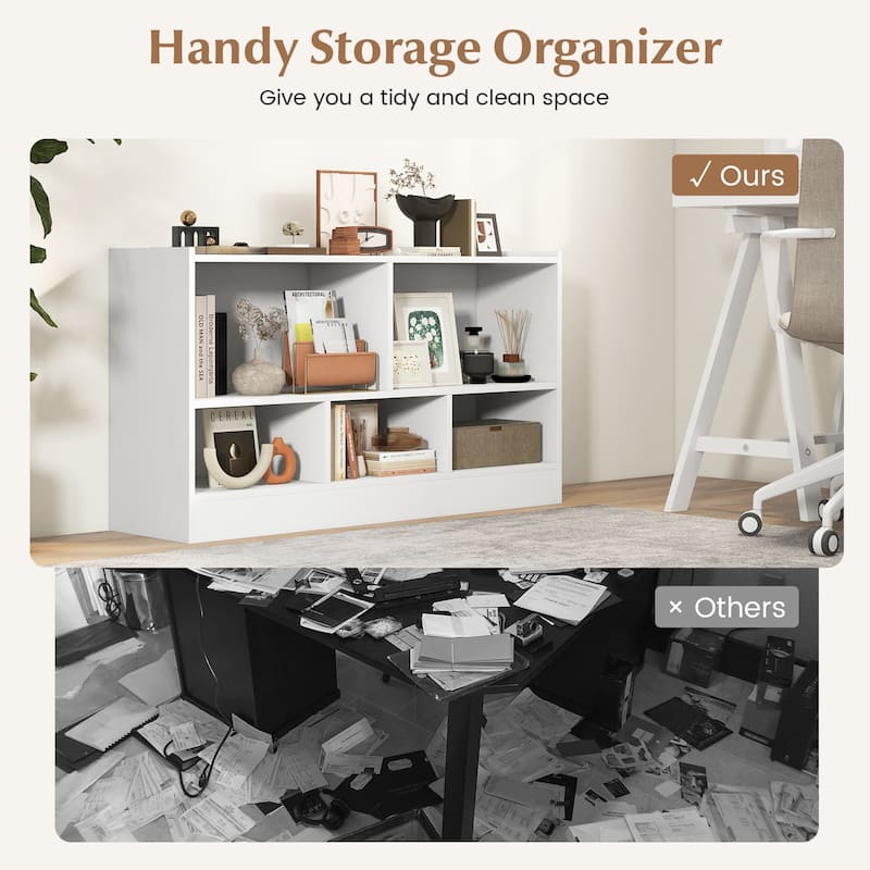 Kids Storage Cabinet with 5 Cubes and Display Shelf Bookcase Organizer for Bedroom and Playroom - 44" x 12" x 24" (L x W x H)