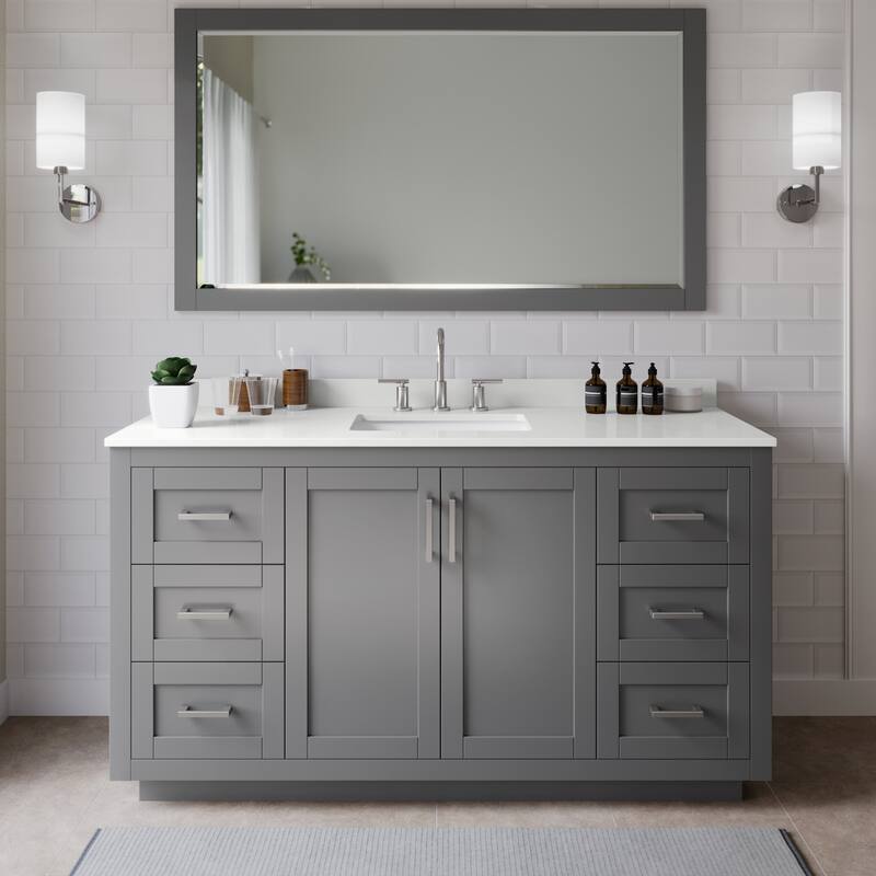 Wyndham Collection WCF292966S-QTZ-US3MXX Miranda 66" Free Standing - Dark Gray / White Quartz Top / Brushed Nickel