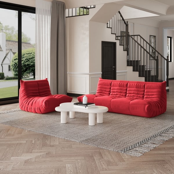 Cebihy Upgraded Fireside Togo Chair - Soft Lazy Floor Sofa, Bean Bag Chair For Living Room, Bedroom & Office (Teddy Red)