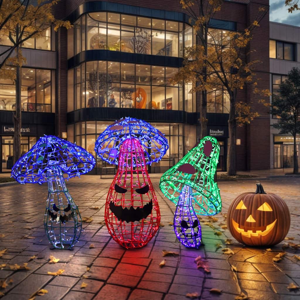 LED Lighted Spooky Mushroom Outdoor Halloween Garden Decoration - 39.25" - Green and Purple