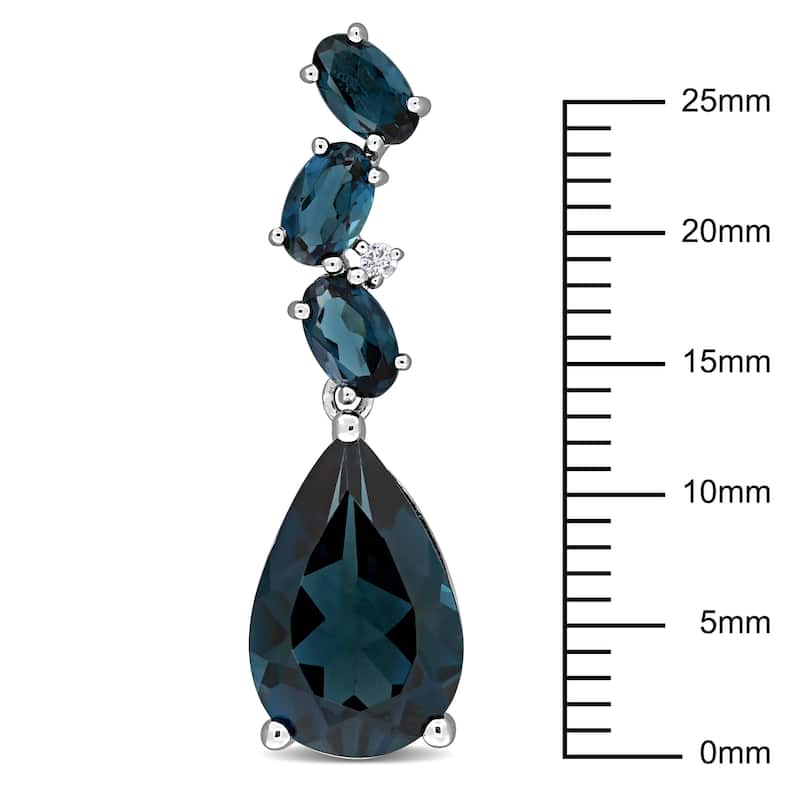 Miadora 9 1/10ct TGW Pear and Oval-Cut London Blue Topaz Diamond Accent Teardrop Earrings 10k White Gold