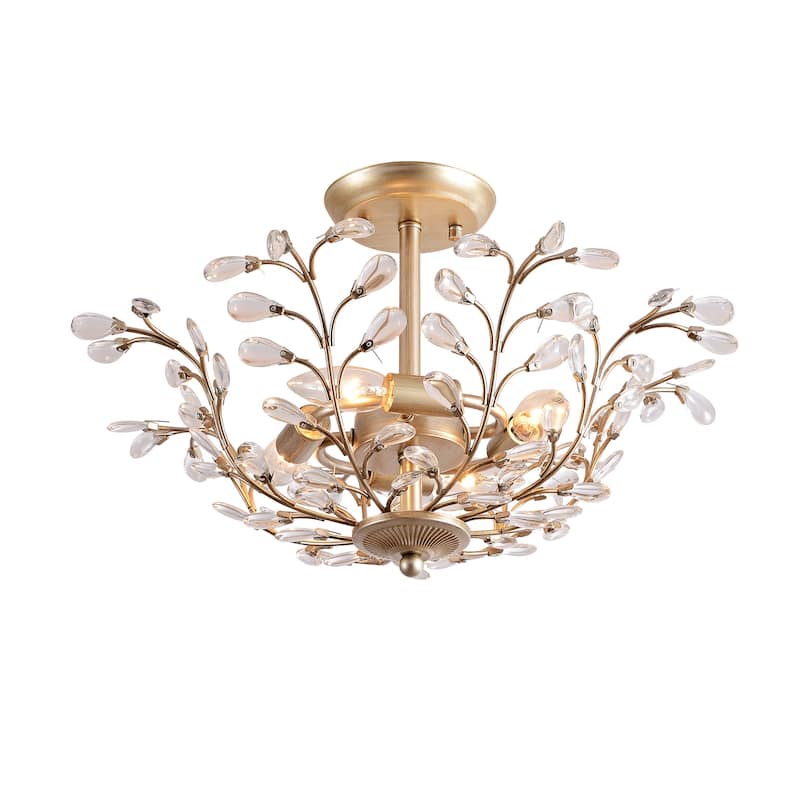 Flavia 4-light Crystal Bud 8-Branch Semi-Flush Mount - Brushed Silver-ish Champagne