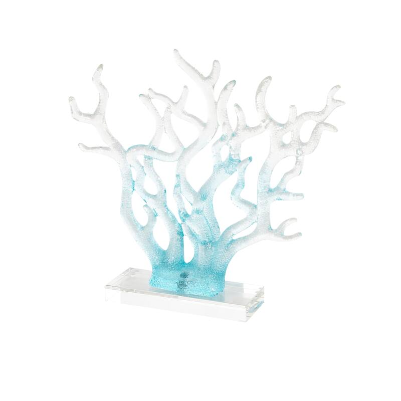 Blue Glass Ombre Coral Decorative Sculpture with Clear Rectangle Base