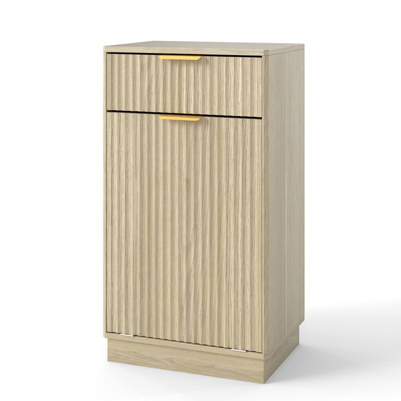 10-Gallon Woodgrain Tilt-Out Trash Can Cabinet with Wave-Textured Drawer & Pull-Out Bin - Multipurpose Kitchen/Bath Organizer