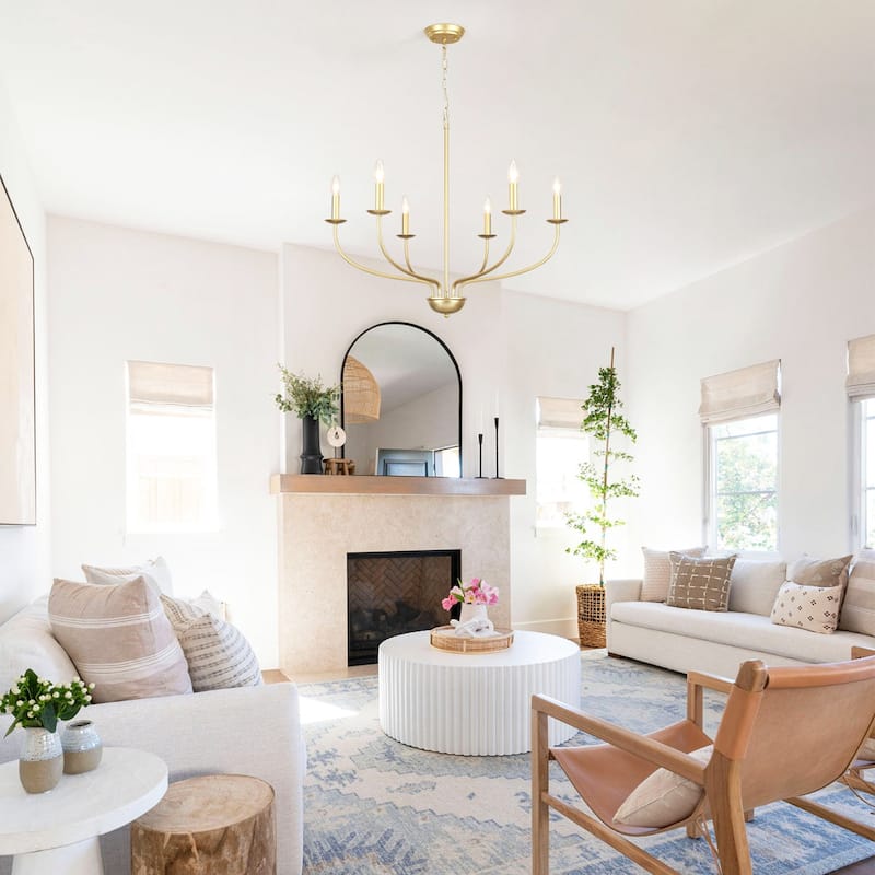 6-Light Modern Farmhouse Chandelier, Metal Candle Style Chandelier for Dining Room Living Room Bedroom Kitchen