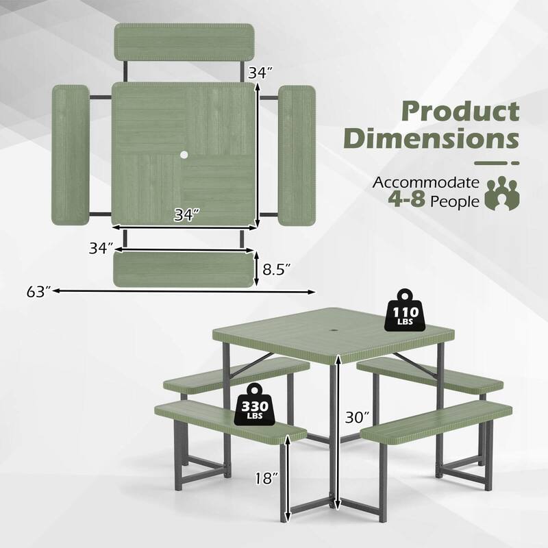 Costway Picnic Table Bench Set for 4-8 People with Umbrella Hole - See Details