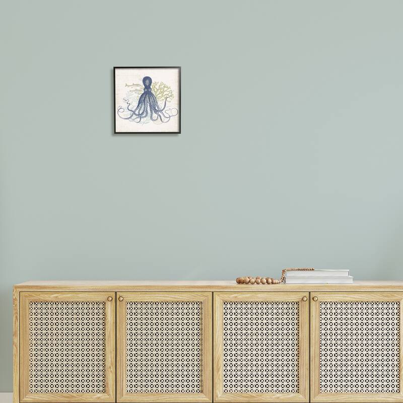Stupell Octopus Tentacles Layered Fish & Ocean Botanicals Framed Wall Art, Design by Victoria Barnes