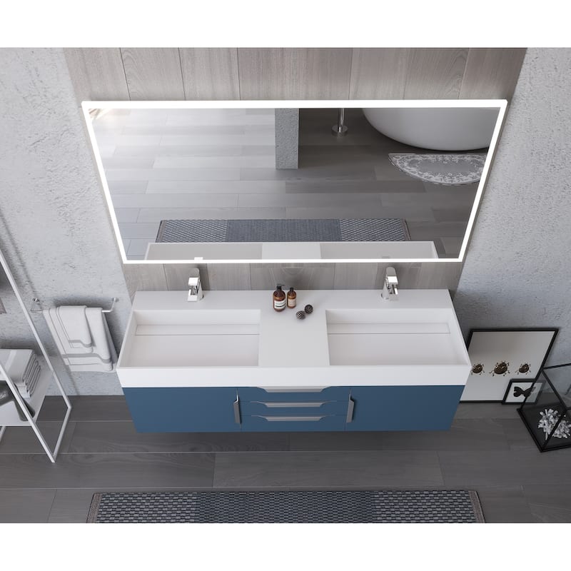 Amazon 60" Wall Mounted Bathroom Vanity Set w/ White Top
