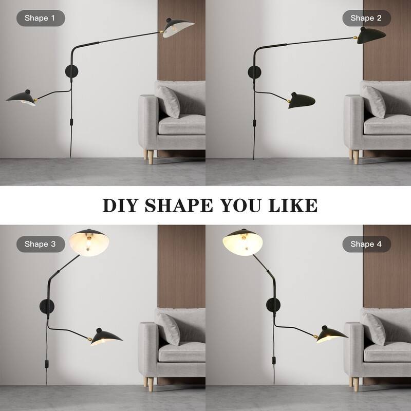 2-Lights Swing Arm Wall Sconces, Plug in Rotatable Black Wall Lights