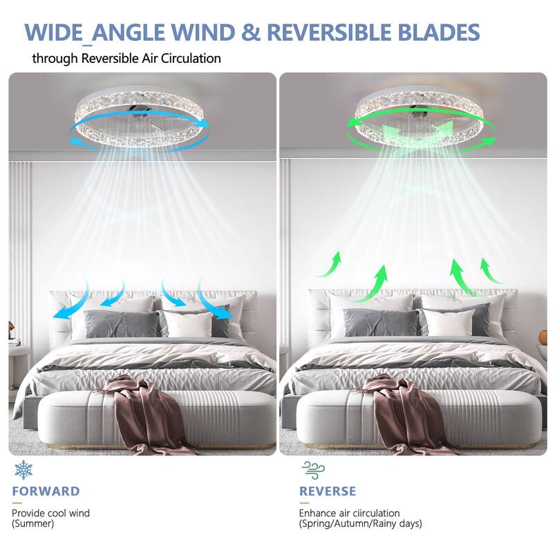 Acrylic Ceiling Fan Light with Remote Control, Dimmable LED Chandelier, 6-Speed Adjustable, Quiet Motor, Flush Mount Design