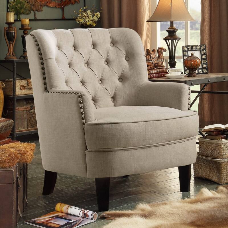 Moser Bay Mignon Velvet / Linen 30'' Wide Tufted Wingback Accent Chair