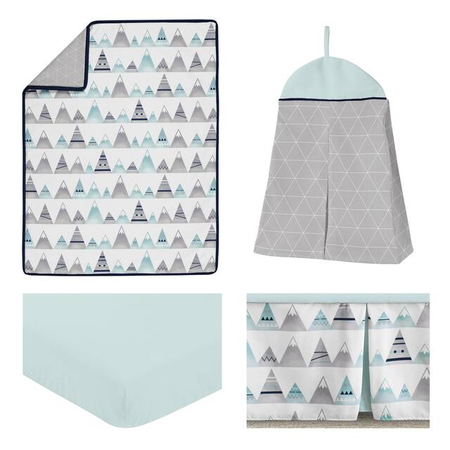 Sweet Jojo Designs Navy Blue, Aqua & Grey Aztec Mountains Collection Baby Boy or Girl Unisex 4-piece Bumperless Crib Bedding Set