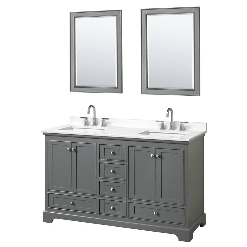 Wyndham Collection WCS202060D-QTZ-US3M24 Deborah 60" Free Standing - Dark Gray / White Quartz Top / Polished Chrome