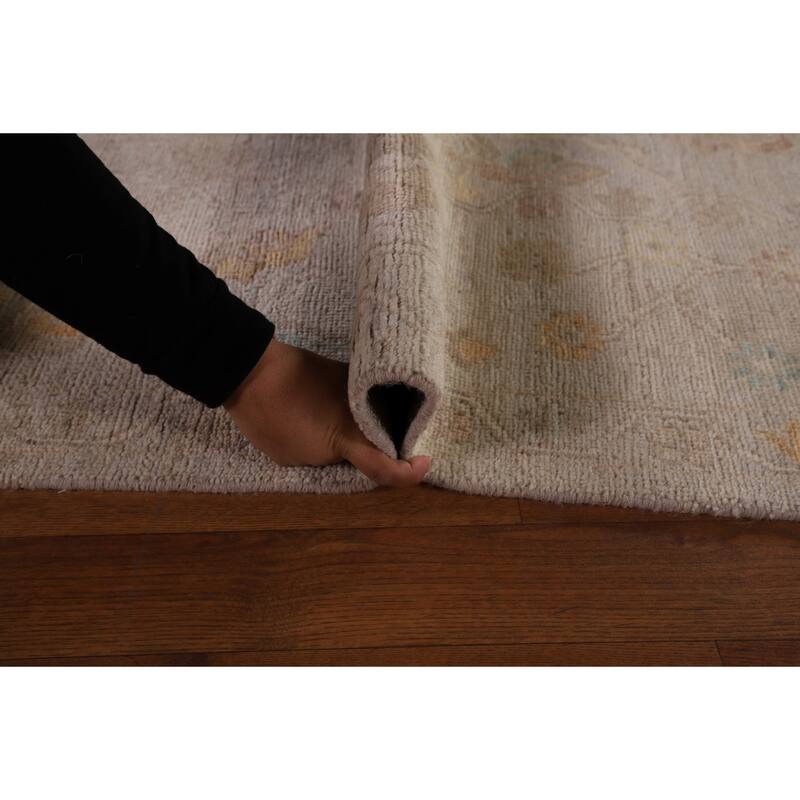 Vegetable Dye Beige Oushak Turkish Rug Hand-Knotted Wool Carpet - 8'1" x 9'8"