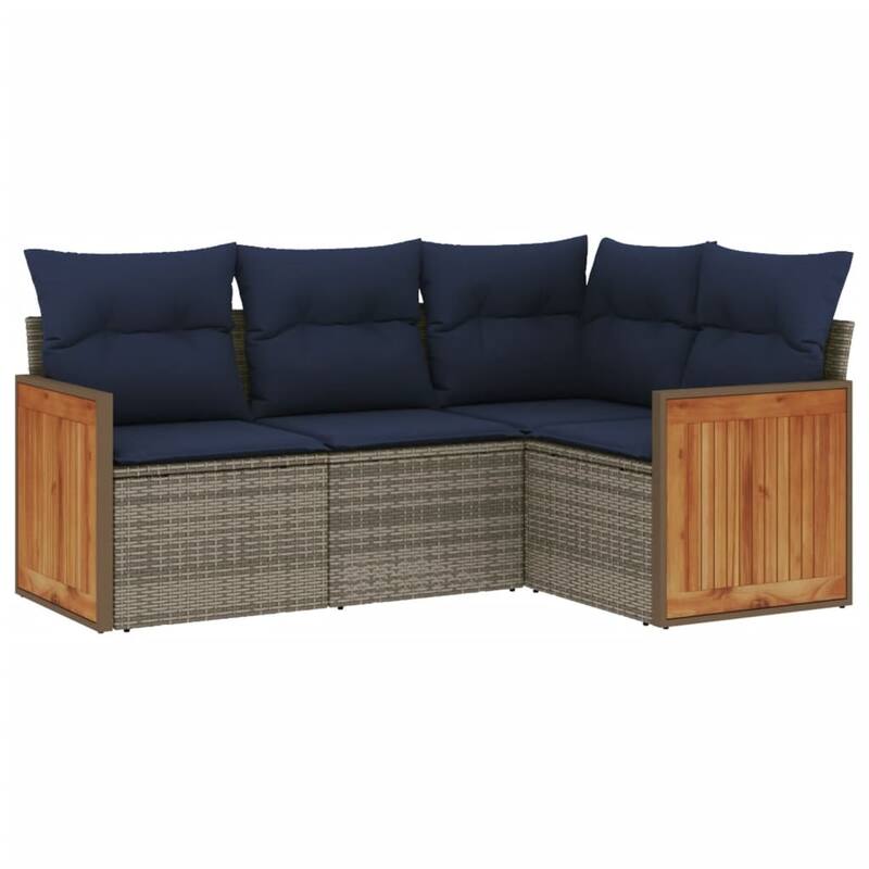 vidaXL 4/5 Piece Patio Sofa Set with Cushions Black/Gray Poly Rattan - 24.4 x 24.4 x 27.2