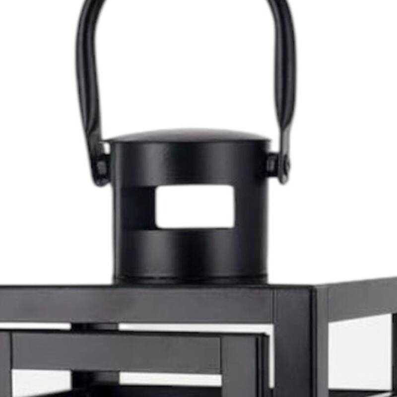 12" Clear And Black Glass And Metal Tabletop Lantern Candle Holder