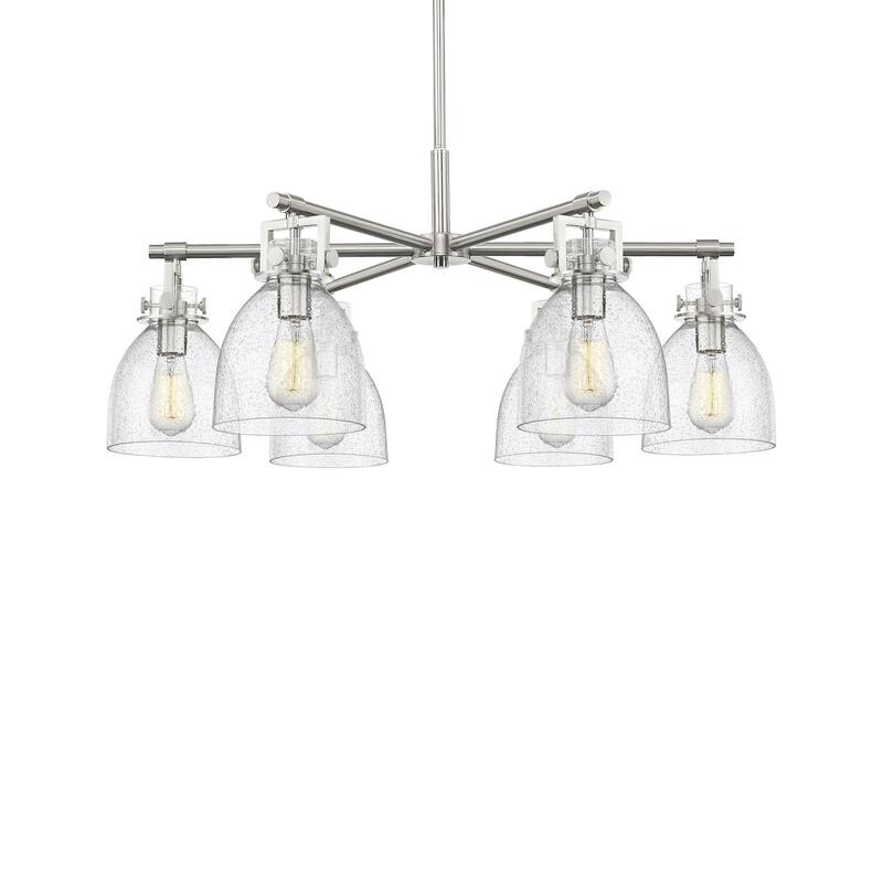 Innovations Lighting 411-6CR-16-26 Newton Bell Chandelier Newton Bell - Satin Nickel / Seedy