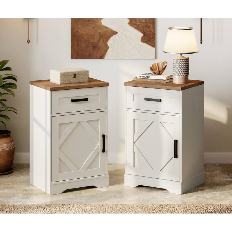 WAMPAT Nightstand with 1 Drawer&1 Door for Bedroom, Living Room - Antique White - 2-drawer