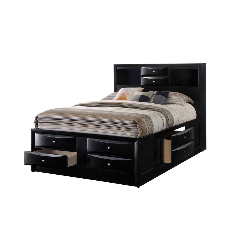 Priscella Black Bookcase Storage Platform Bed - Queen